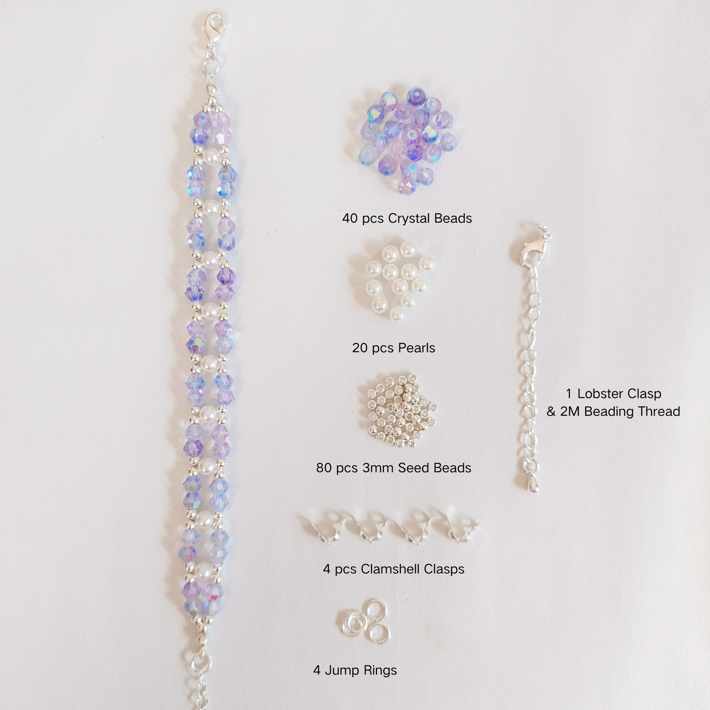 No.34 DIY Bracelet Kit – Aurora Purple | Dreamy Crystal Beads & Pearls with Full Tutorial