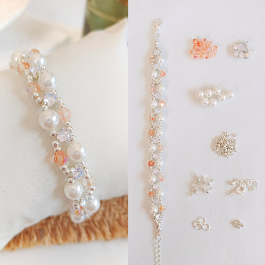 No.09 DIY Bracelet Kit – Pink Pearl & Crystal Beads with Tools & Findings