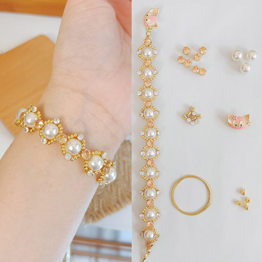 No.06 LinaBell DIY Bracelet – Pearls, Zircons & Beads with Cute Character Clasp