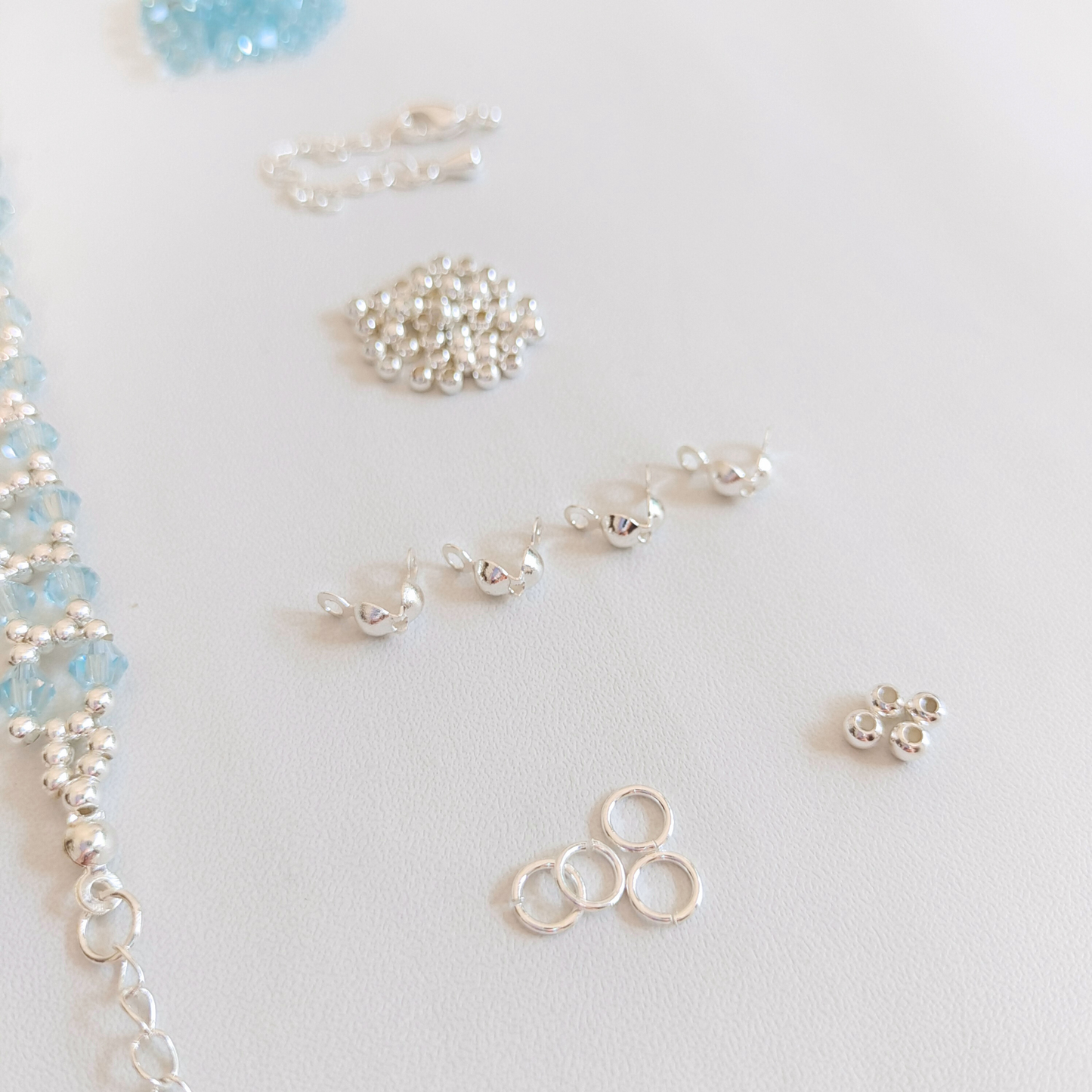 No.47 DIY Bracelet Kit – Ocean Breeze Design with Lake Blue Crystals & Silver Seed Beads