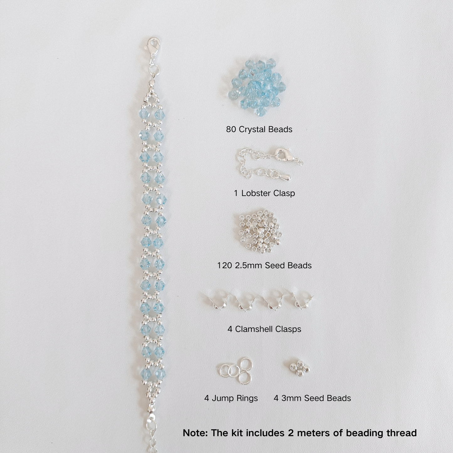 No.47 DIY Bracelet Kit – Ocean Breeze Design with Lake Blue Crystals & Silver Seed Beads