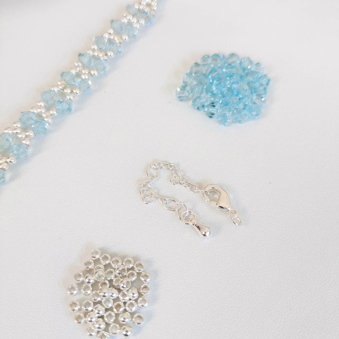No.47 DIY Bracelet Kit – Ocean Breeze Design with Lake Blue Crystals & Silver Seed Beads