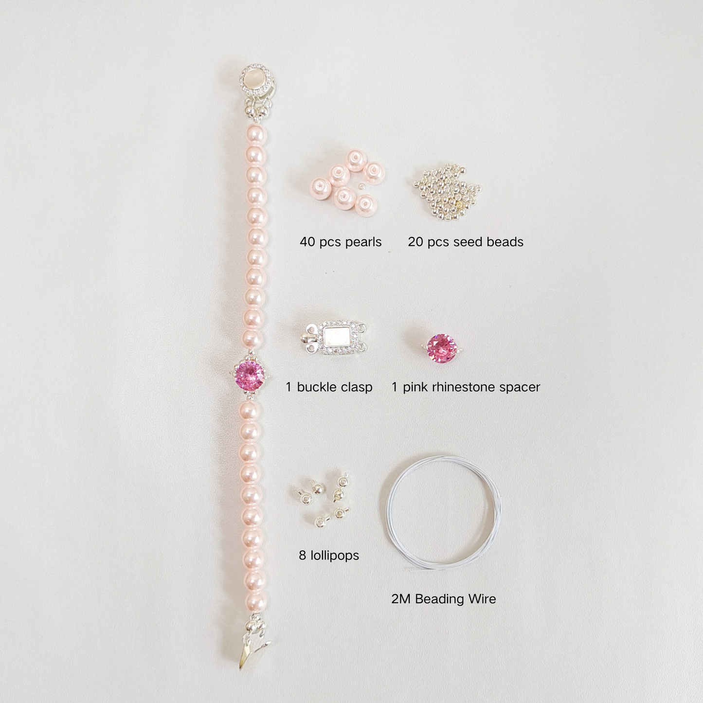 No.16 DIY Bracelet Kit – Pink Pearls with Rhinestone Spacer & Buckle Clasp (Full Tutorial)