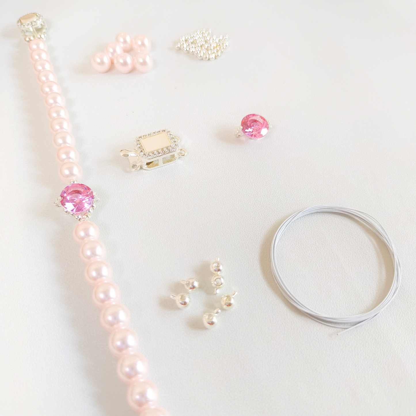 No.16 DIY Bracelet Kit – Pink Pearls with Rhinestone Spacer & Buckle Clasp (Full Tutorial)