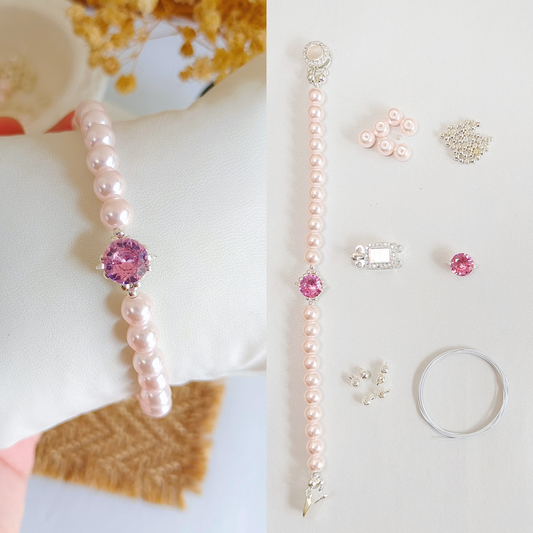 No.16 DIY Bracelet Kit – Pink Pearls with Rhinestone Spacer & Buckle Clasp (Full Tutorial)