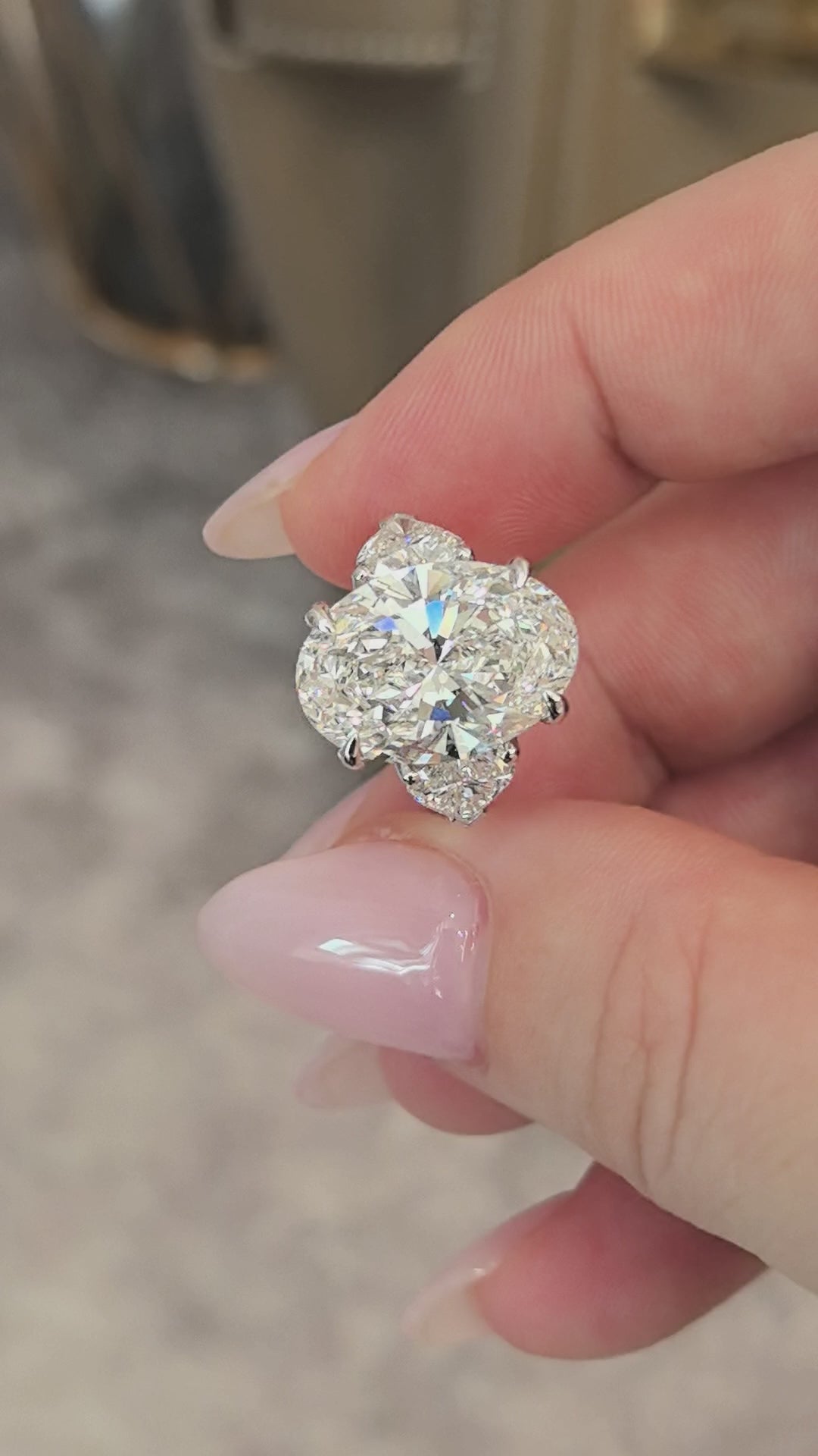 Oval Lab-Grown Diamond Ring in 18K Gold | Four-Prong with Twin Heart Diamonds & Half Halo