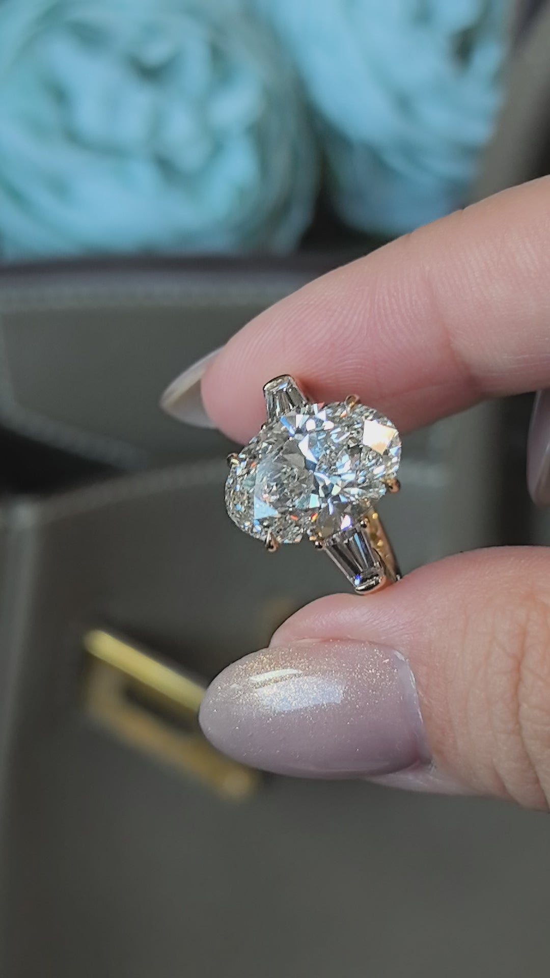 Oval Center Trilogy Ring | Baguette Sidestones | Architectural Elegance | Lab-Grown Diamonds