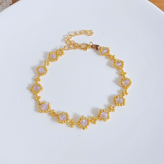 No.05 DIY Beaded Bracelet Kit – Light Purple 4mm Crystal Beads & 2mm Gold Seed Beads | Beginner-Friendly Craft Kit with Tools | Handmade Jewelry Gift for Her