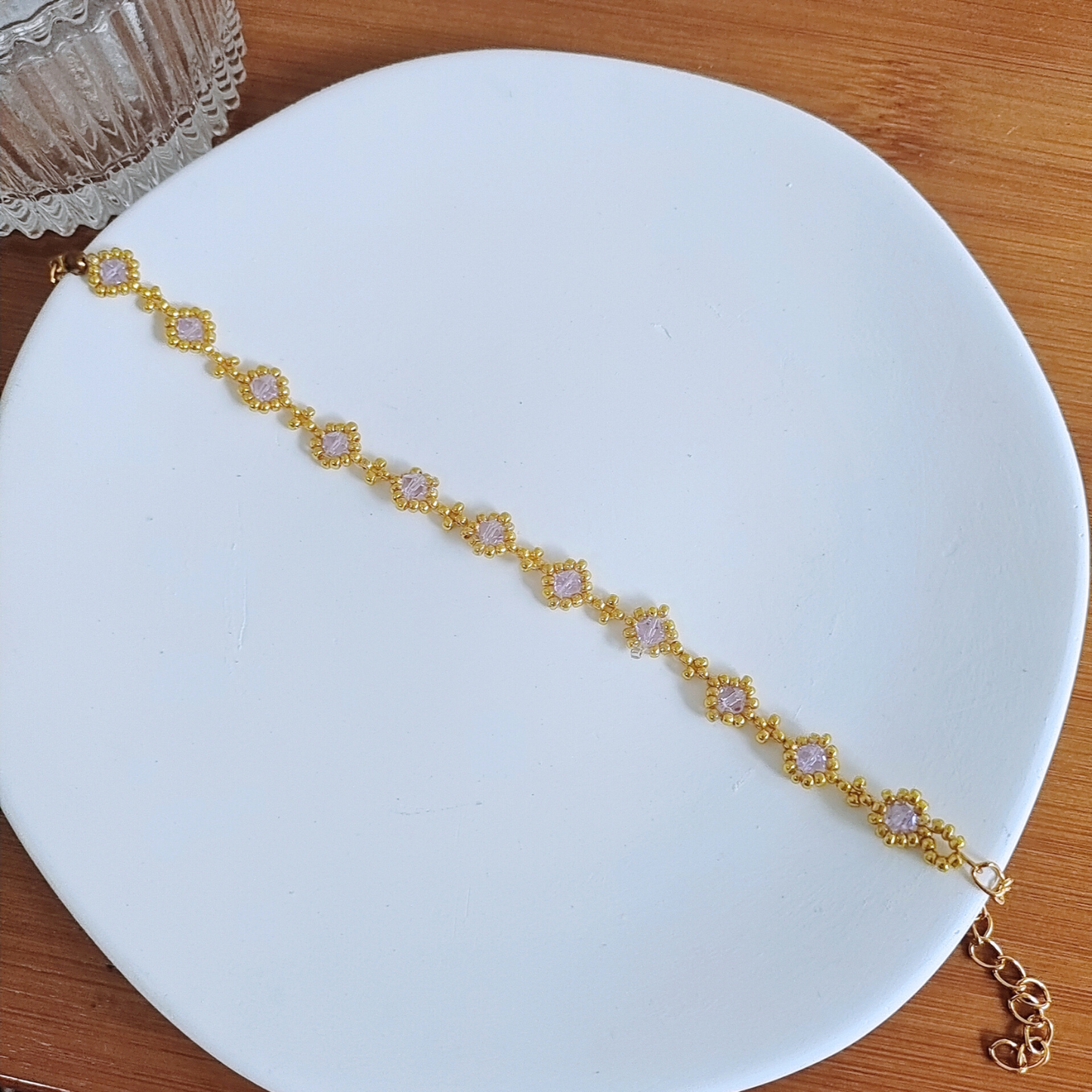 No.05 DIY Beaded Bracelet Kit – Light Purple 4mm Crystal Beads & 2mm Gold Seed Beads | Beginner-Friendly Craft Kit with Tools | Handmade Jewelry Gift for Her