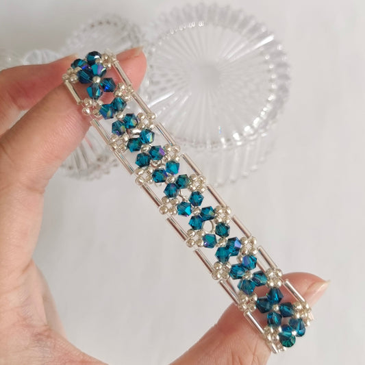 No.03 Galaxy-Inspired DIY Beaded Bracelet Kit – Iridescent Blue 4mm Diamond Beads, 6mm Silver-Plated Tube Beads & Seed Beads | Beginner-Friendly Jewelry Craft Kit