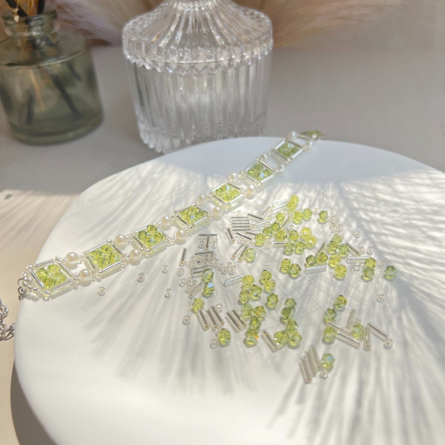 No.21 DIY Beaded Bracelet Olive Green Beads – Silver-Plated Seed Beads, Pearls & Tools | Easy Craft for Beginners，Best Gift for Mother's Day