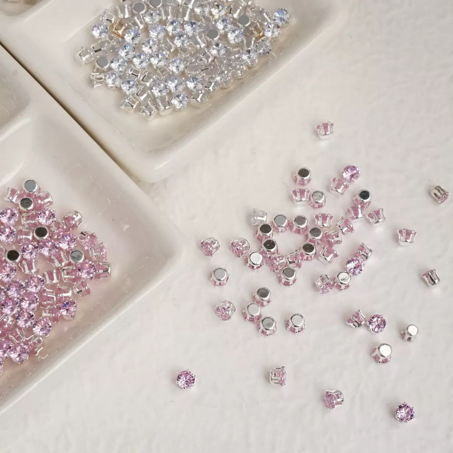 【A02】 50pcs 3mm Round Zircon Beads – Silver-Claw Rhinestones for DIY Handmade Jewelry