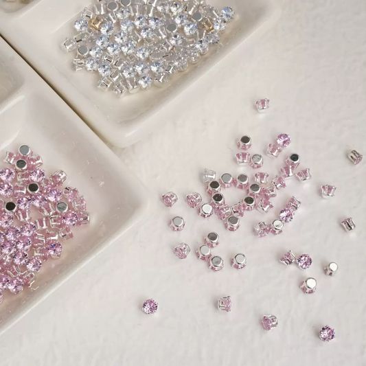 【A02】 50pcs 3mm Round Zircon Beads – Silver-Claw Rhinestones for DIY Handmade Jewelry