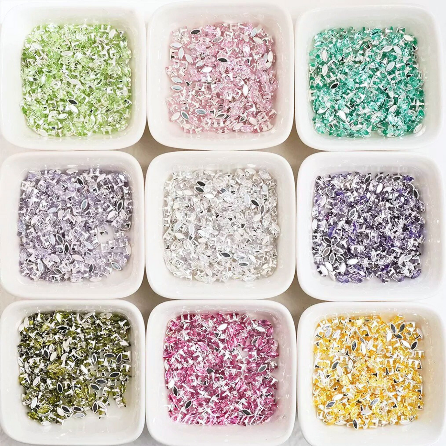 【A13】50pcs Marquise Zircon Spacer Beads – 3x6mm Silver-Claw DIY Jewelry Supplies