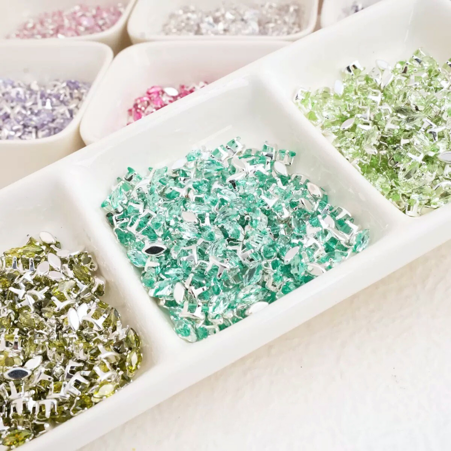 【A13】50pcs Marquise Zircon Spacer Beads – 3x6mm Silver-Claw DIY Jewelry Supplies