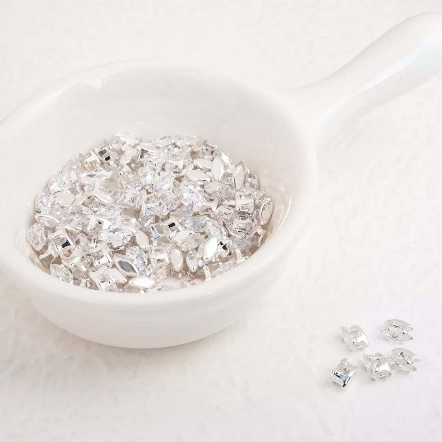 【A13】50pcs Marquise Zircon Spacer Beads – 3x6mm Silver-Claw DIY Jewelry Supplies