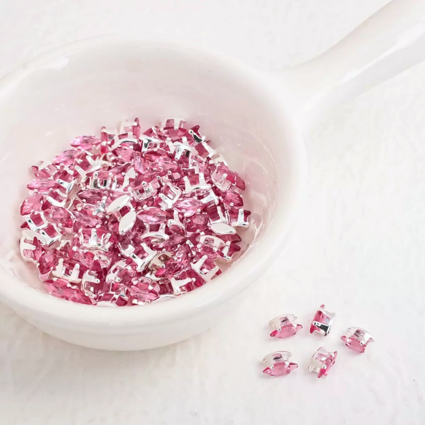 【A13】50pcs Marquise Zircon Spacer Beads – 3x6mm Silver-Claw DIY Jewelry Supplies