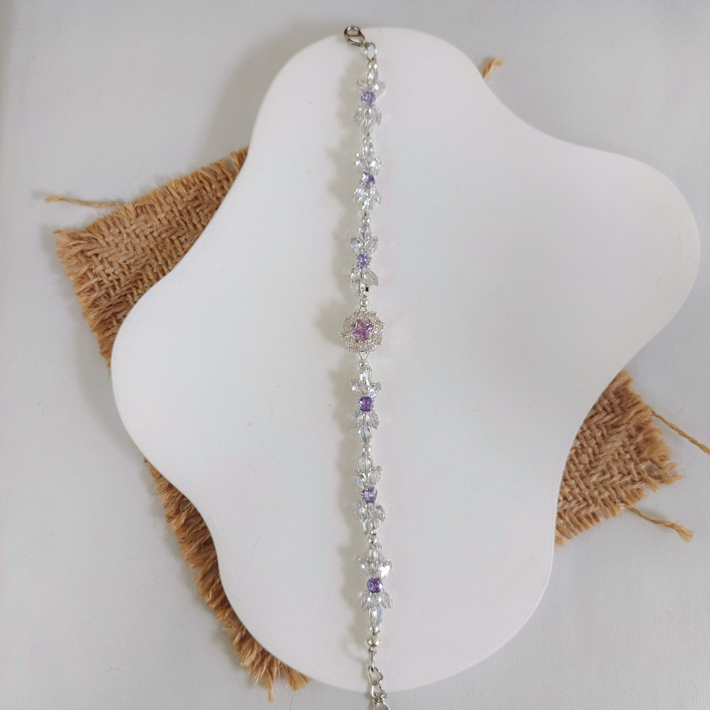 No.20 Purple Bow DIY Bracelet Kit – CZ Rhinestones & Silver Seed Beads