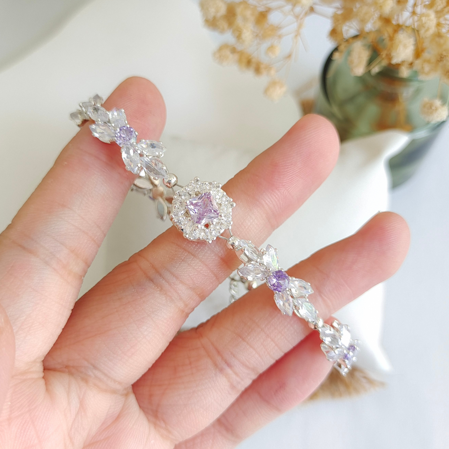 No.20 Purple Bow DIY Bracelet Kit – CZ Rhinestones & Silver Seed Beads