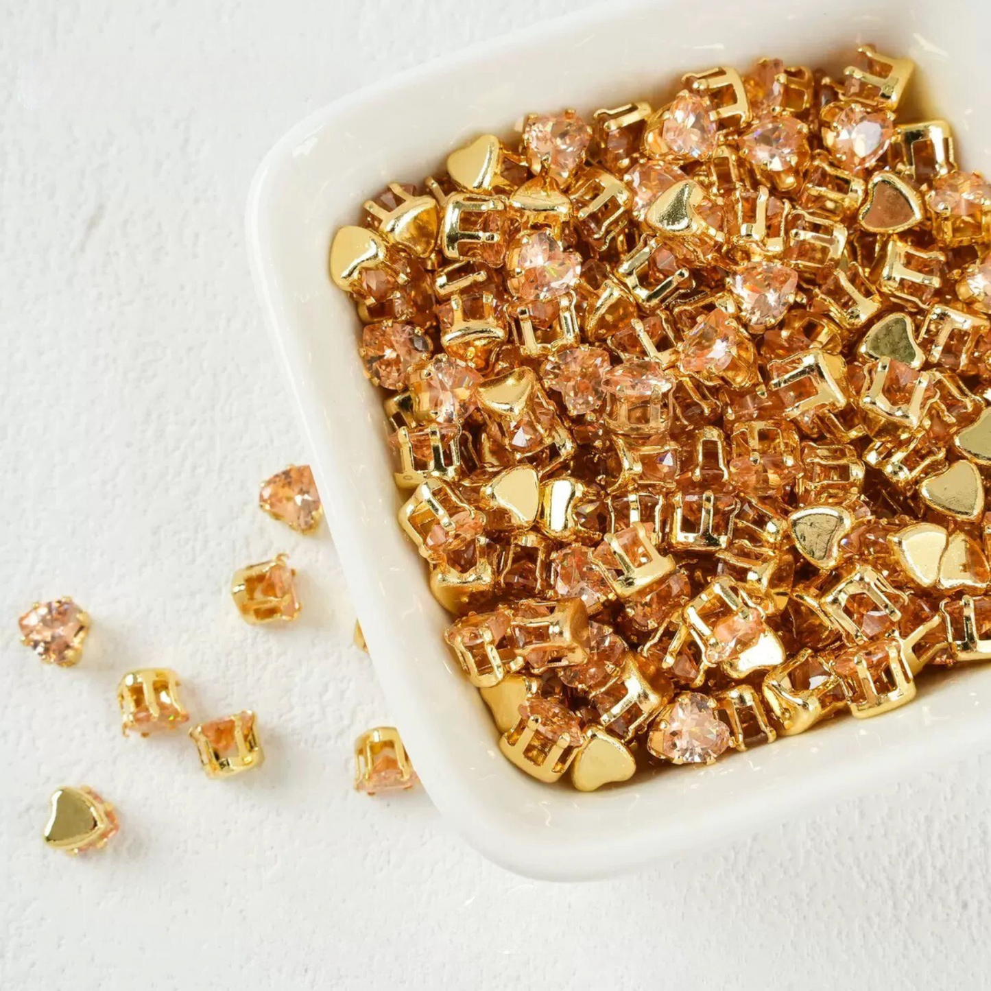 【A18】50pcs Heart Zircon Beads – 5x5mm Gold-Claw DIY Spacer for Handmade Jewelry