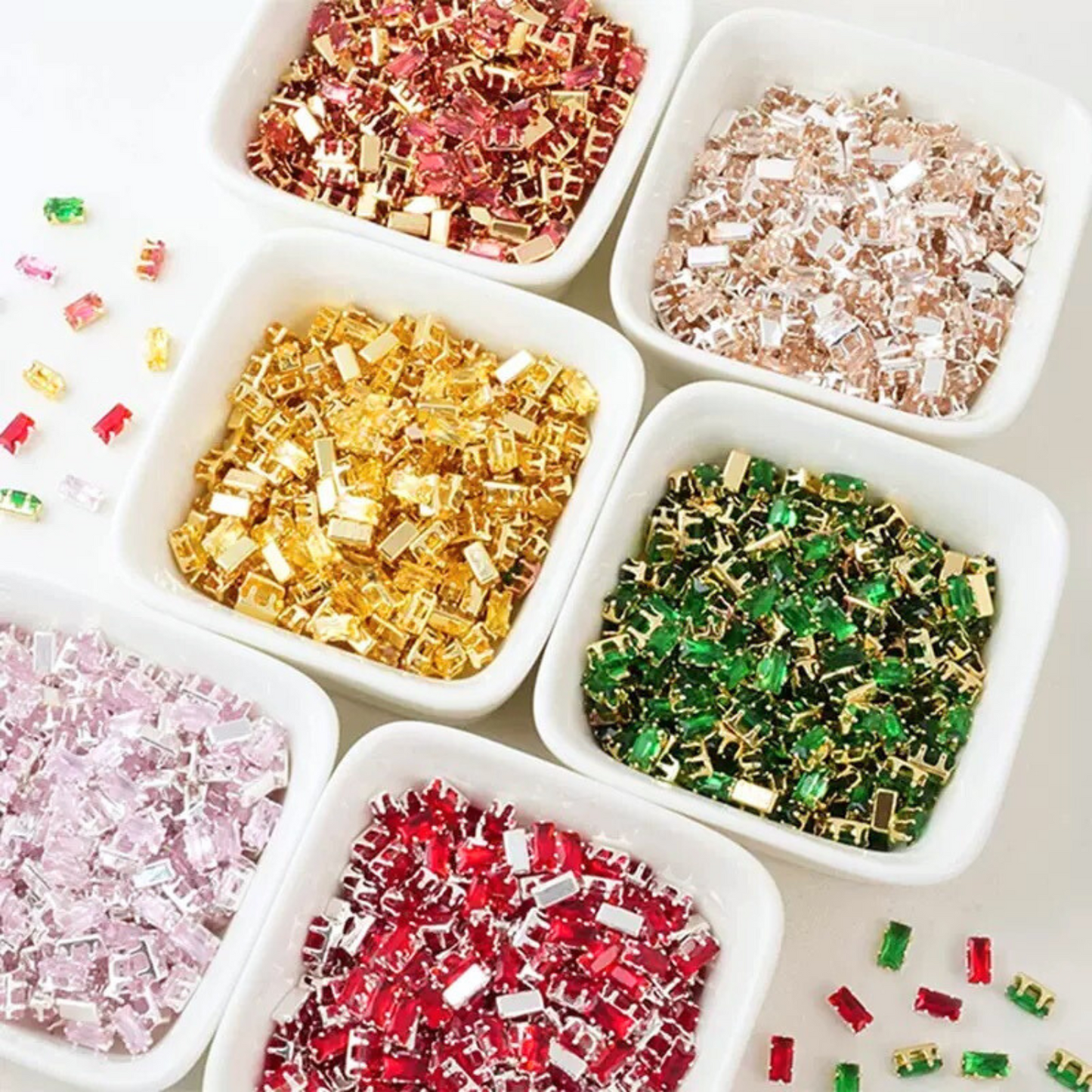 【A20】50pcs Rectangle Zircon Spacer Beads – 3x6mm Silver-Claw for DIY Handmade Jewelry