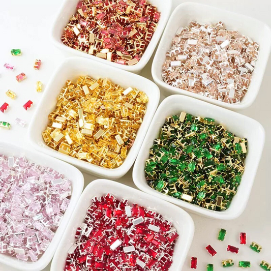 【A20】50pcs Rectangle Zircon Spacer Beads – 3x6mm Silver-Claw for DIY Handmade Jewelry