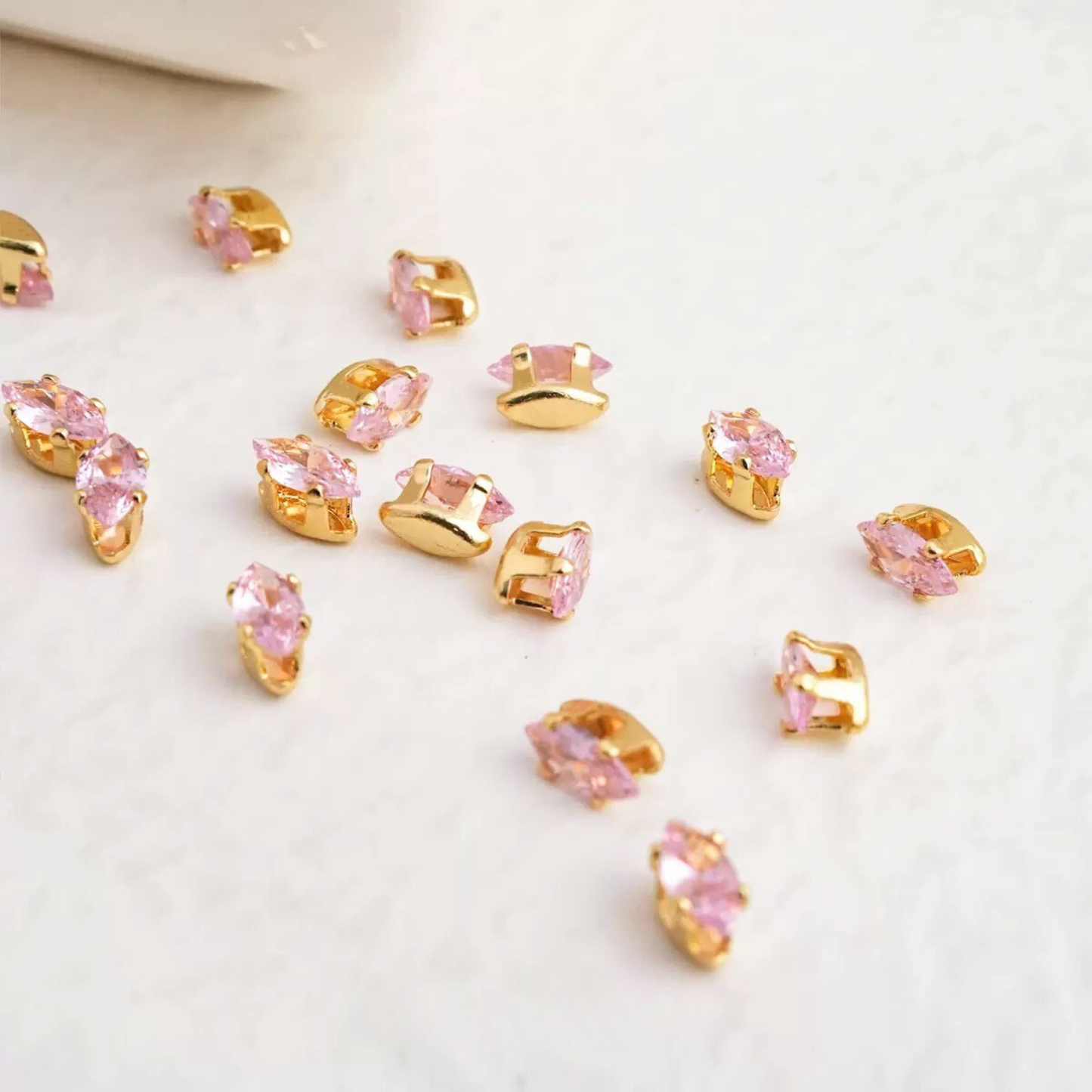【A12】50pcs Marquise Zircon Beads – 3x6mm 18K Gold-Plated for DIY Handmade Jewelry