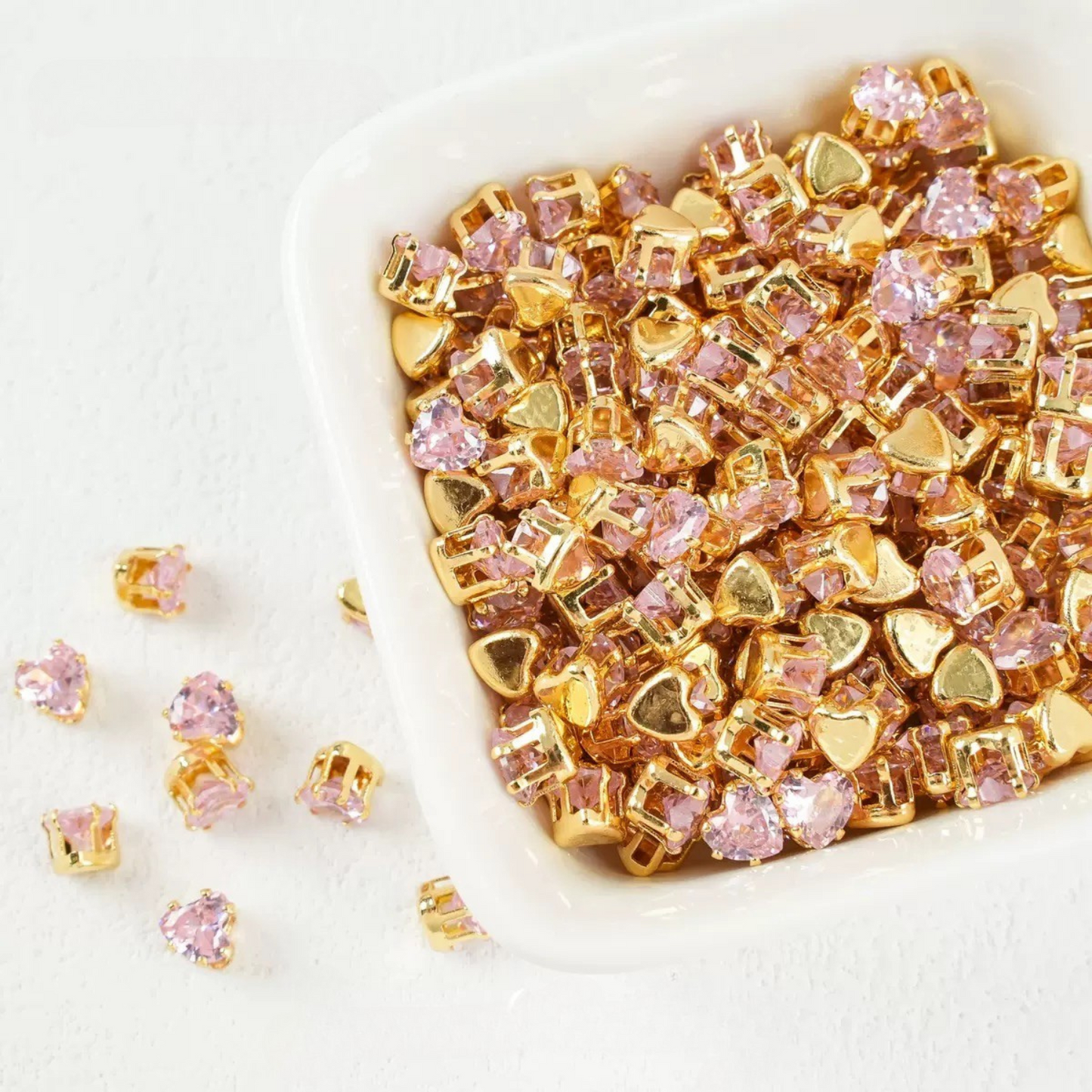 【A18】50pcs Heart Zircon Beads – 5x5mm Gold-Claw DIY Spacer for Handmade Jewelry