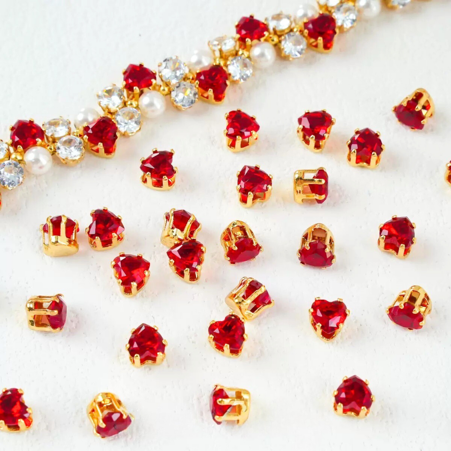 【A19】50pcs Heart Zircon Beads – 5x5mm Silver-Claw DIY Spacer for Handmade Jewelry