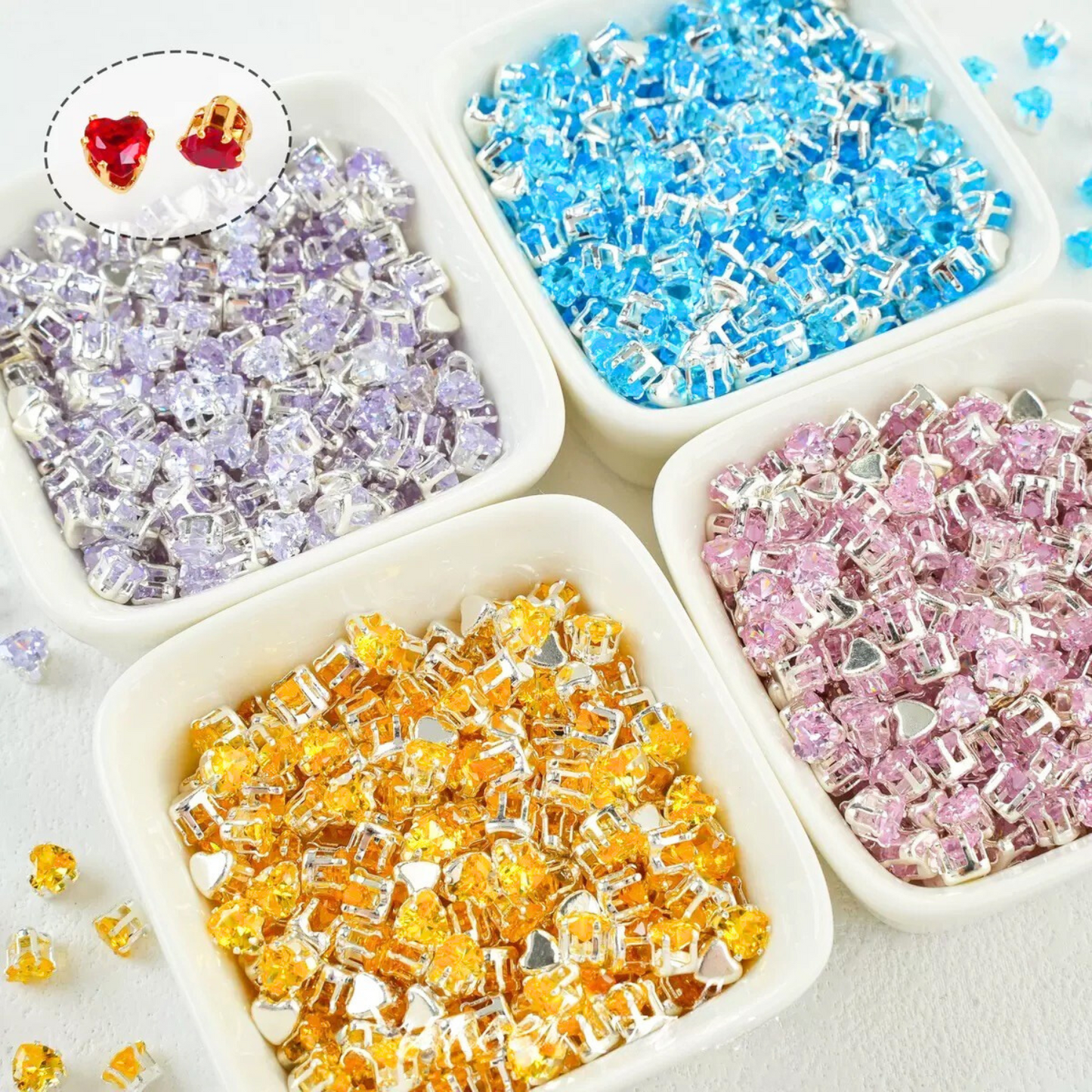 【A19】50pcs Heart Zircon Beads – 5x5mm Silver-Claw DIY Spacer for Handmade Jewelry