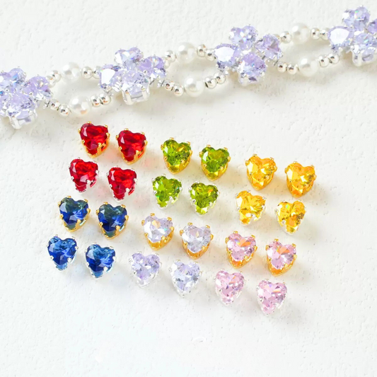 【A19】50pcs Heart Zircon Beads – 5x5mm Silver-Claw DIY Spacer for Handmade Jewelry