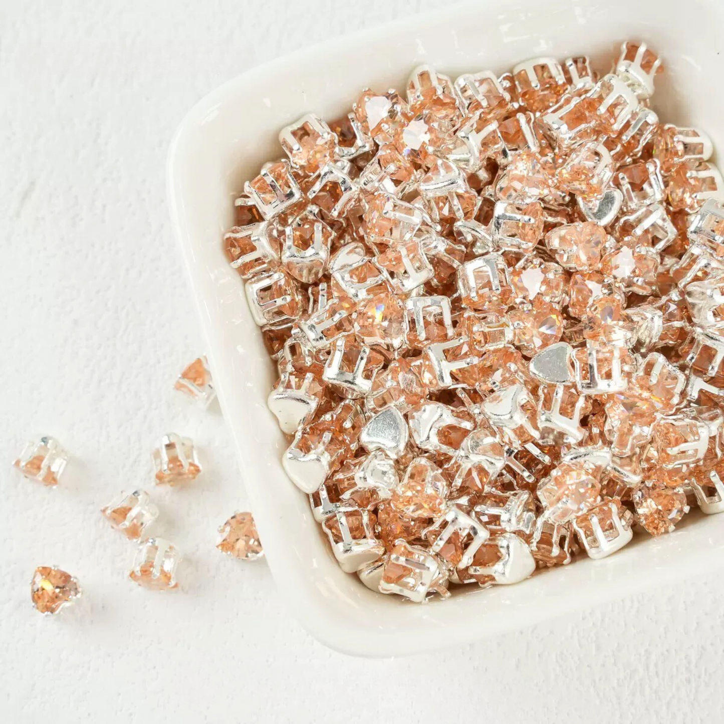 【A19】50pcs Heart Zircon Beads – 5x5mm Silver-Claw DIY Spacer for Handmade Jewelry