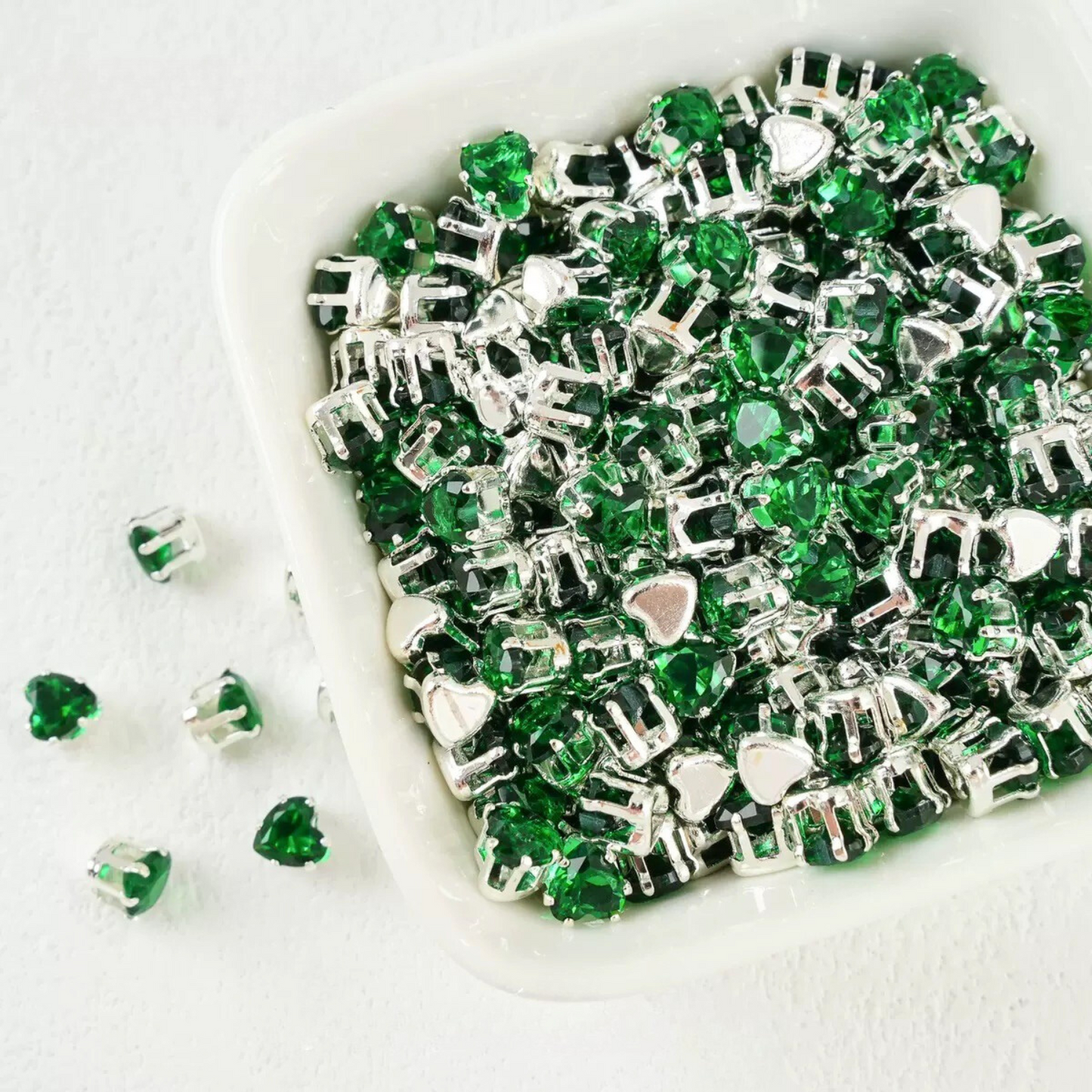 【A19】50pcs Heart Zircon Beads – 5x5mm Silver-Claw DIY Spacer for Handmade Jewelry