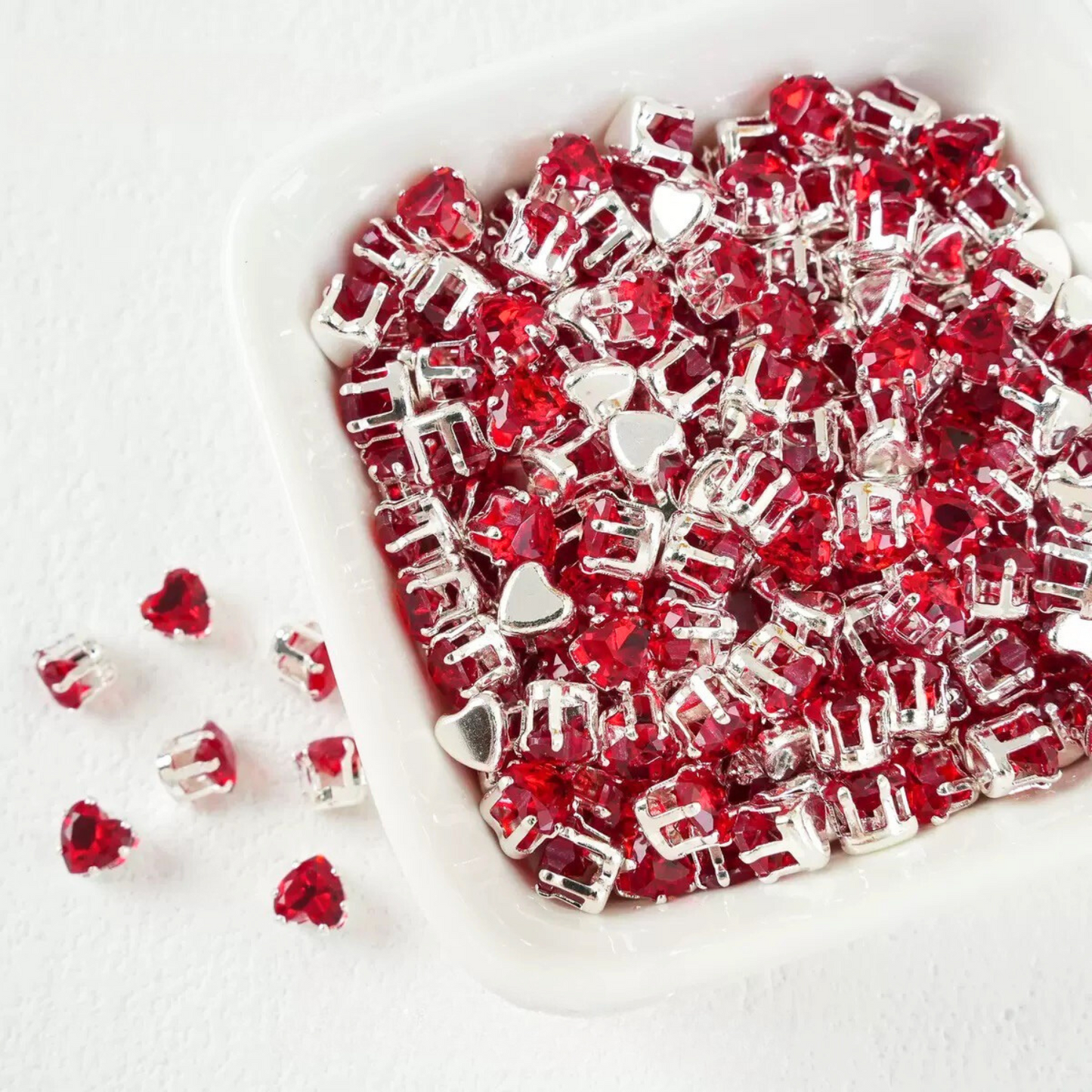 【A19】50pcs Heart Zircon Beads – 5x5mm Silver-Claw DIY Spacer for Handmade Jewelry