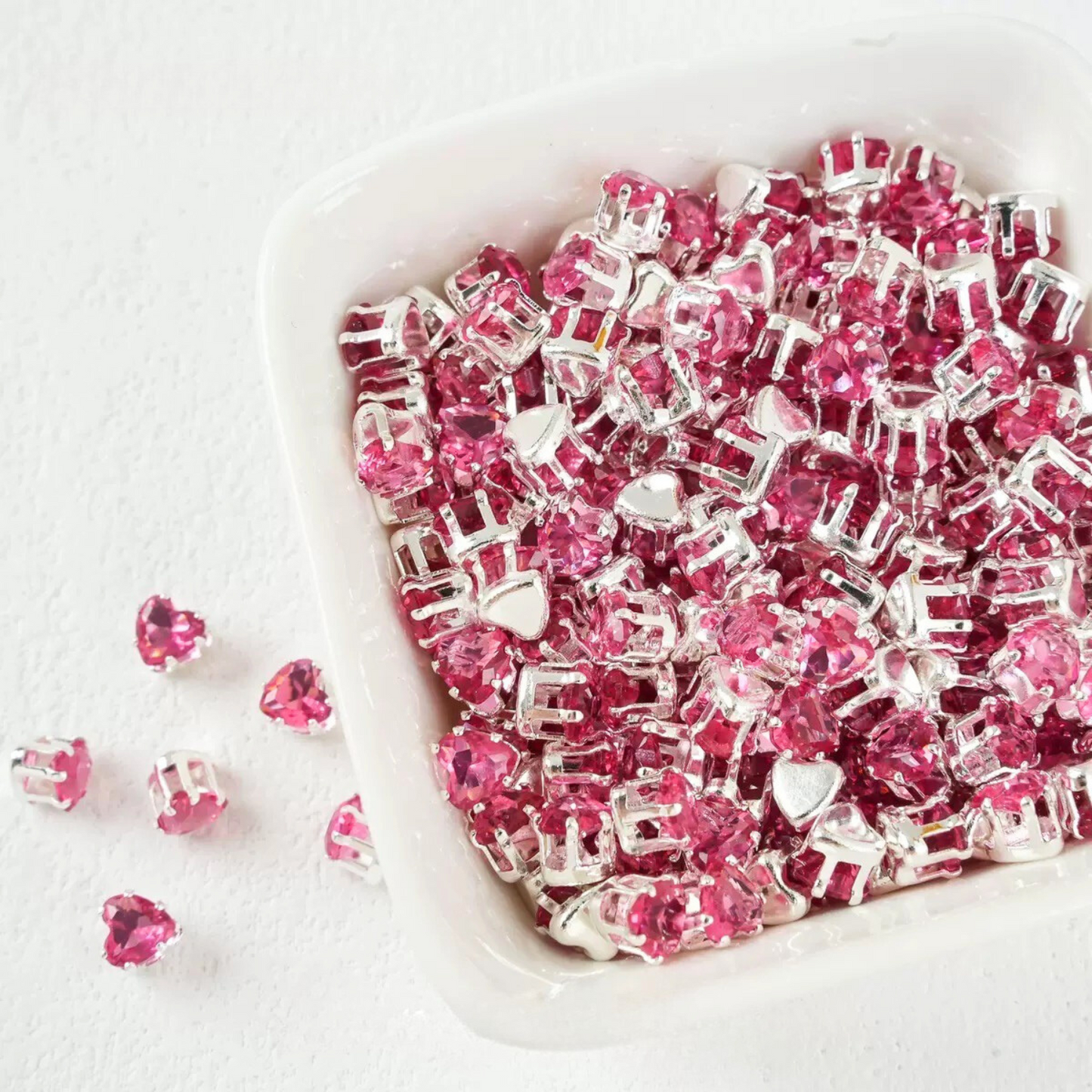 【A19】50pcs Heart Zircon Beads – 5x5mm Silver-Claw DIY Spacer for Handmade Jewelry