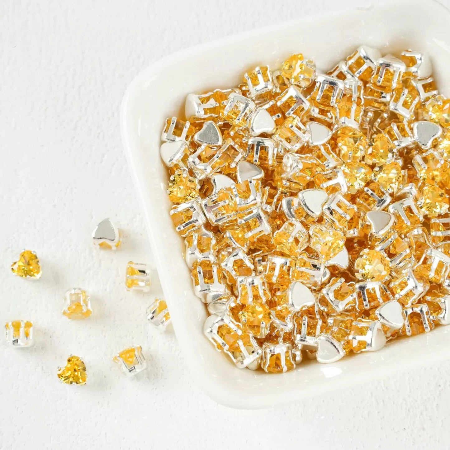 【A19】50pcs Heart Zircon Beads – 5x5mm Silver-Claw DIY Spacer for Handmade Jewelry