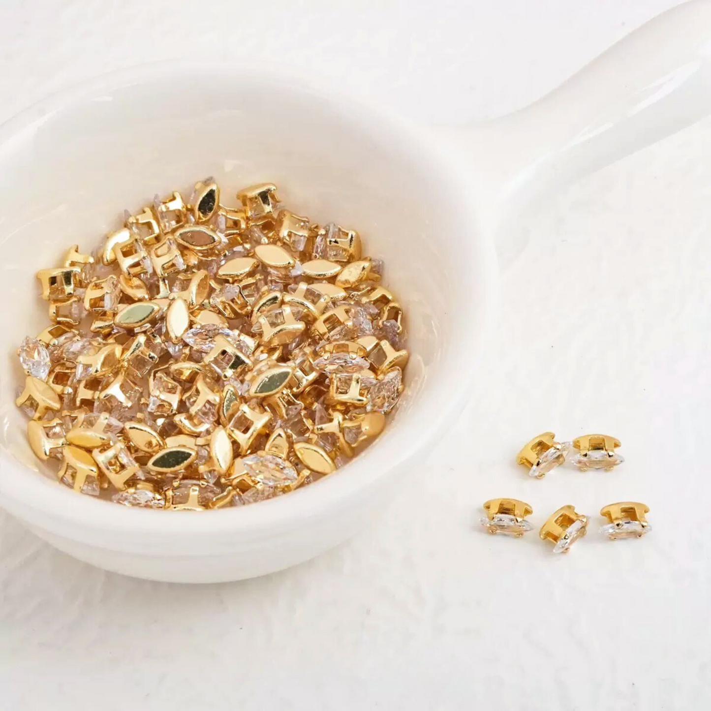 【A12】50pcs Marquise Zircon Beads – 3x6mm 18K Gold-Plated for DIY Handmade Jewelry