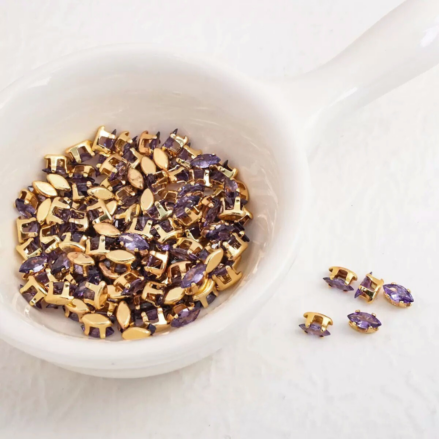 【A12】50pcs Marquise Zircon Beads – 3x6mm 18K Gold-Plated for DIY Handmade Jewelry