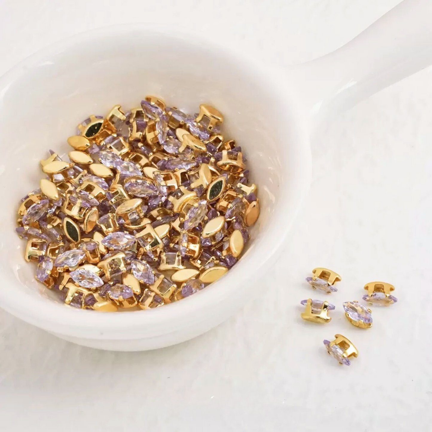 【A12】50pcs Marquise Zircon Beads – 3x6mm 18K Gold-Plated for DIY Handmade Jewelry