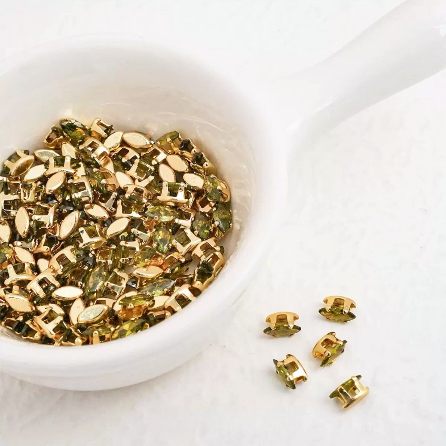 【A12】50pcs Marquise Zircon Beads – 3x6mm 18K Gold-Plated for DIY Handmade Jewelry