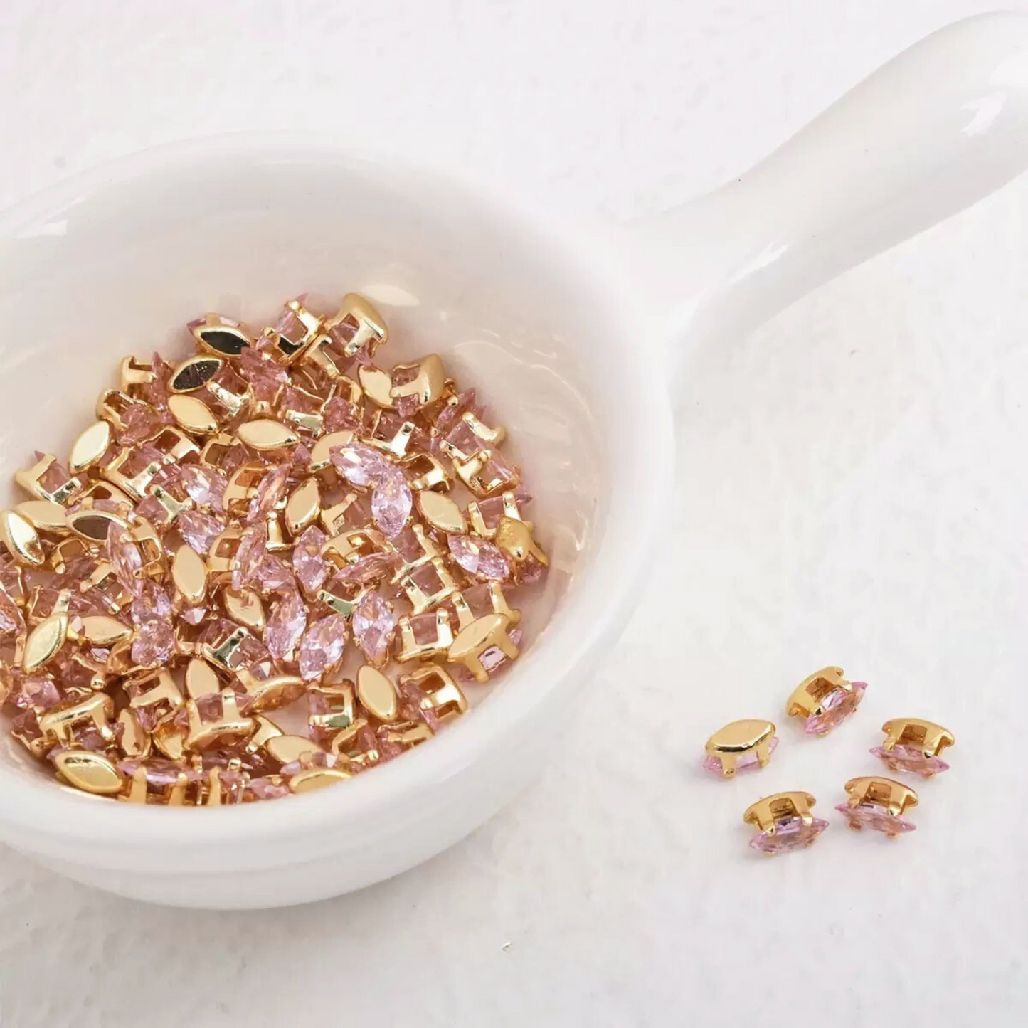 【A12】50pcs Marquise Zircon Beads – 3x6mm 18K Gold-Plated for DIY Handmade Jewelry