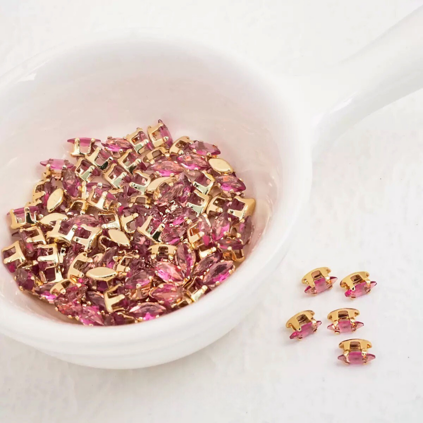 【A12】50pcs Marquise Zircon Beads – 3x6mm 18K Gold-Plated for DIY Handmade Jewelry