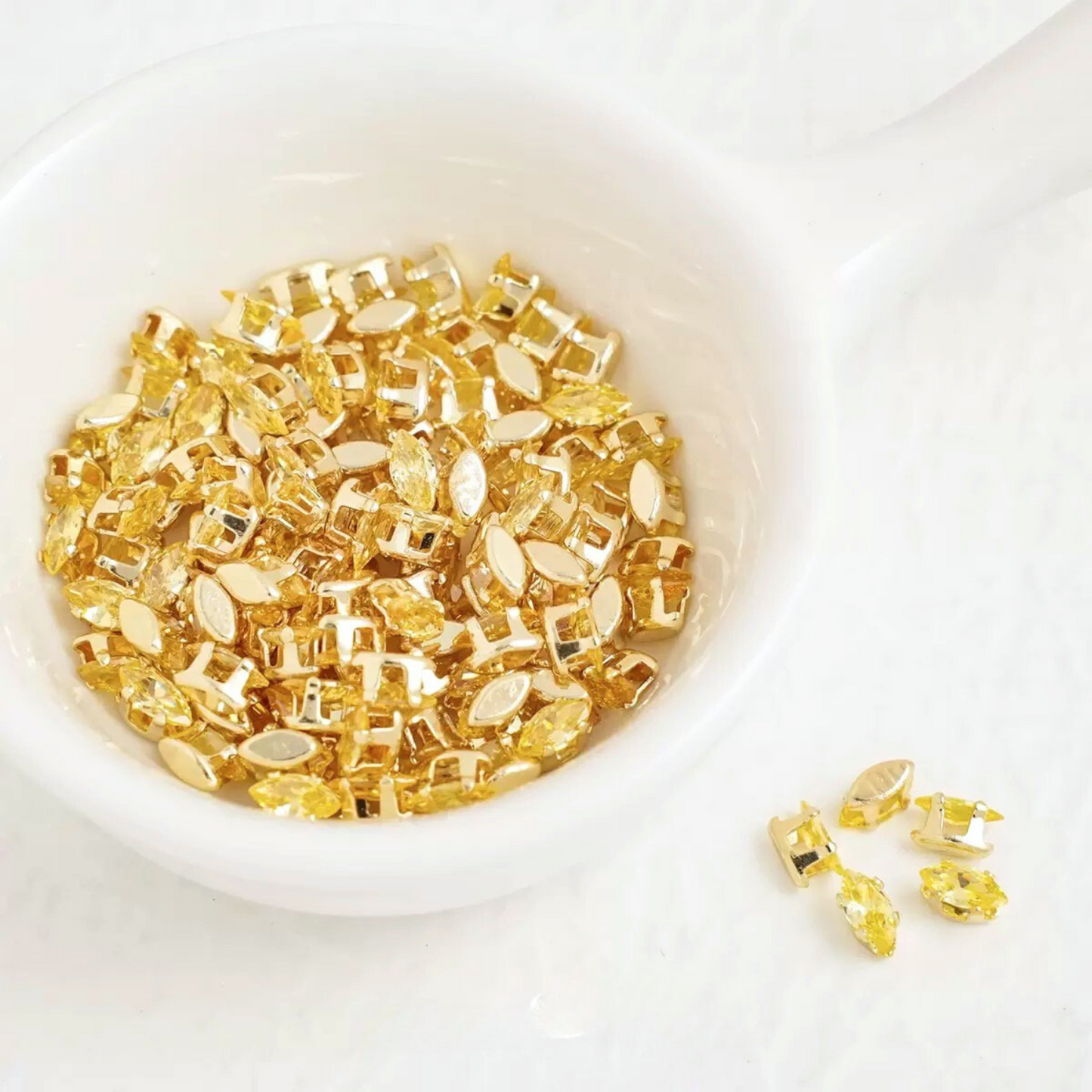 【A12】50pcs Marquise Zircon Beads – 3x6mm 18K Gold-Plated for DIY Handmade Jewelry