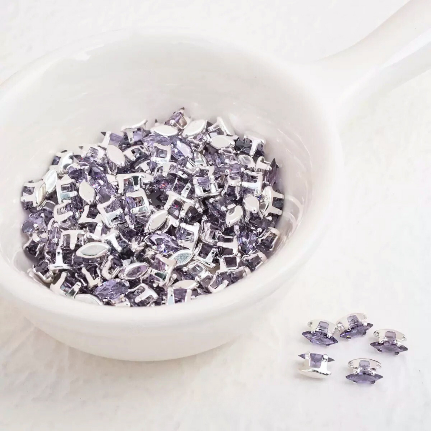 【A13】50pcs Marquise Zircon Spacer Beads – 3x6mm Silver-Claw DIY Jewelry Supplies