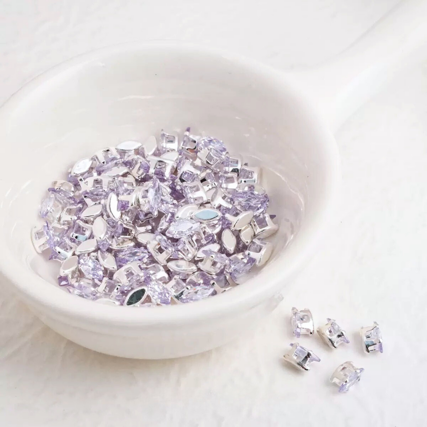 【A13】50pcs Marquise Zircon Spacer Beads – 3x6mm Silver-Claw DIY Jewelry Supplies