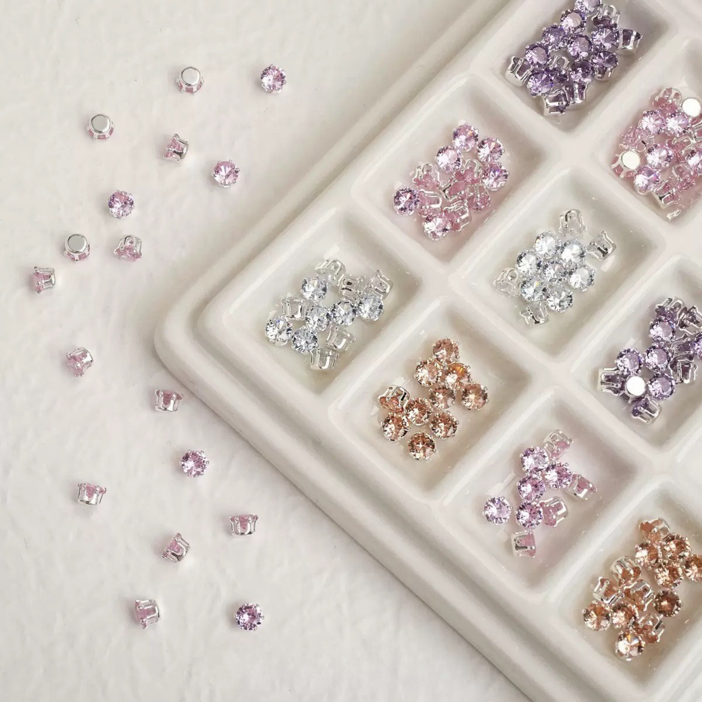 【A02】 50pcs 3mm Round Zircon Beads – Silver-Claw Rhinestones for DIY Handmade Jewelry