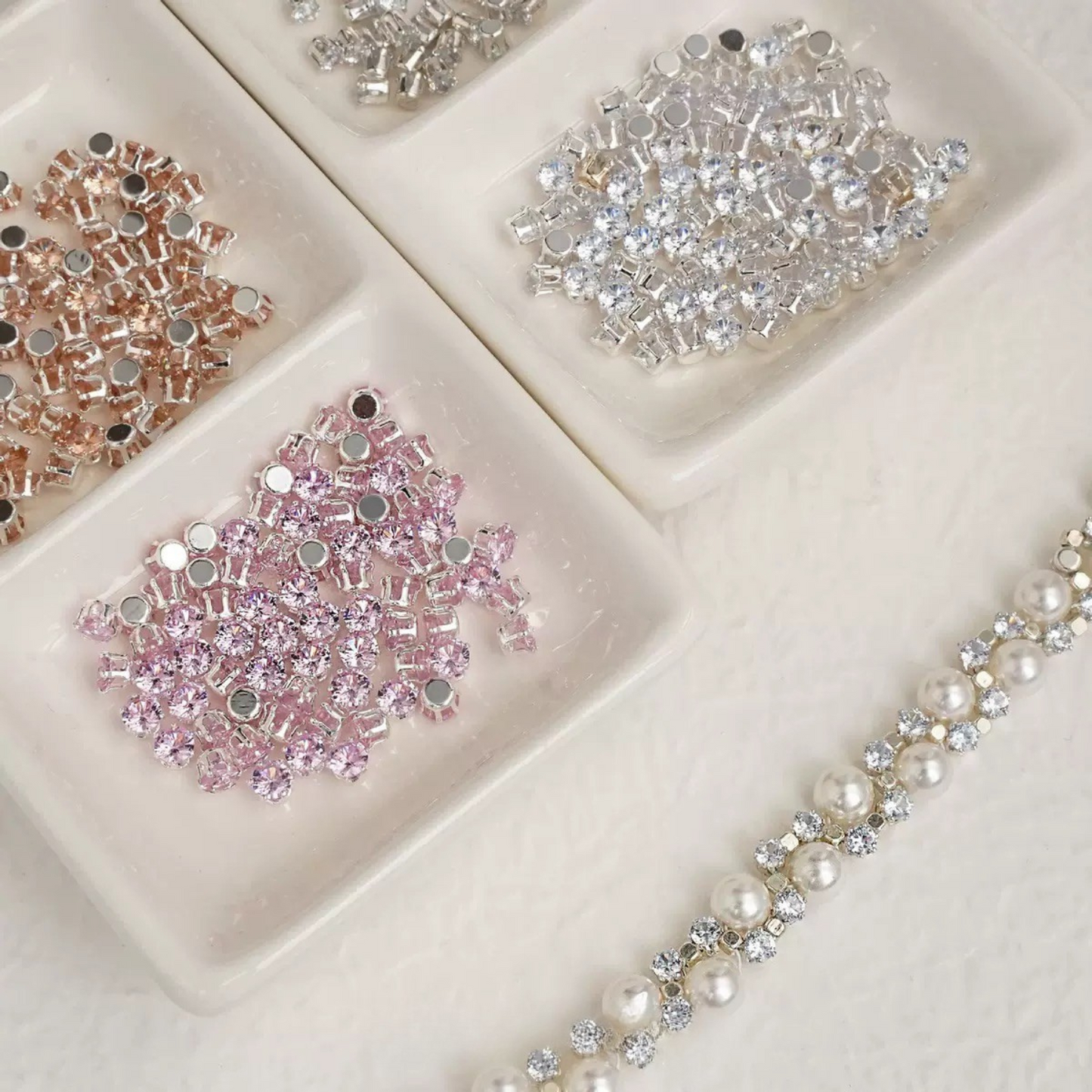 【A02】 50pcs 3mm Round Zircon Beads – Silver-Claw Rhinestones for DIY Handmade Jewelry