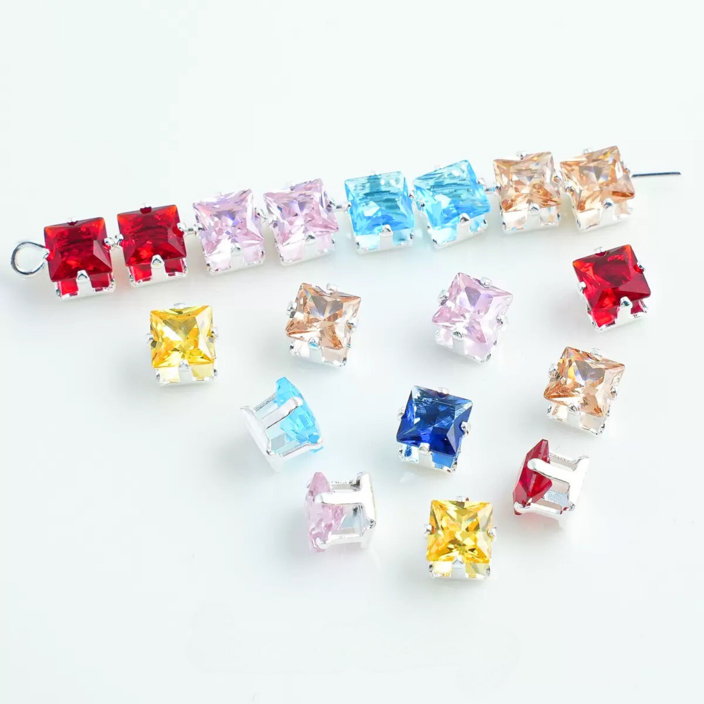 【A10】50pcs Square Zircon Beads – 4x4mm Silver-Claw DIY Spacer for Handmade Jewelry