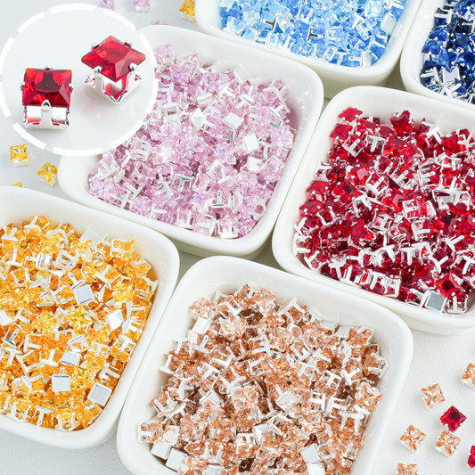 【A08】50pcs Square Zircon Beads – 3x3mm Silver-Claw DIY Spacer for Handmade Jewelry