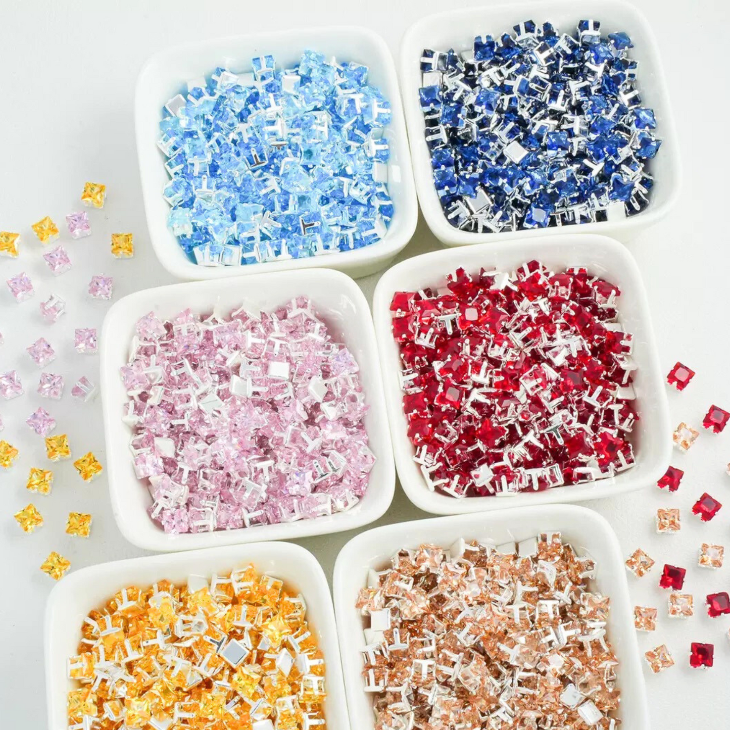 【A08】50pcs Square Zircon Beads – 3x3mm Silver-Claw DIY Spacer for Handmade Jewelry
